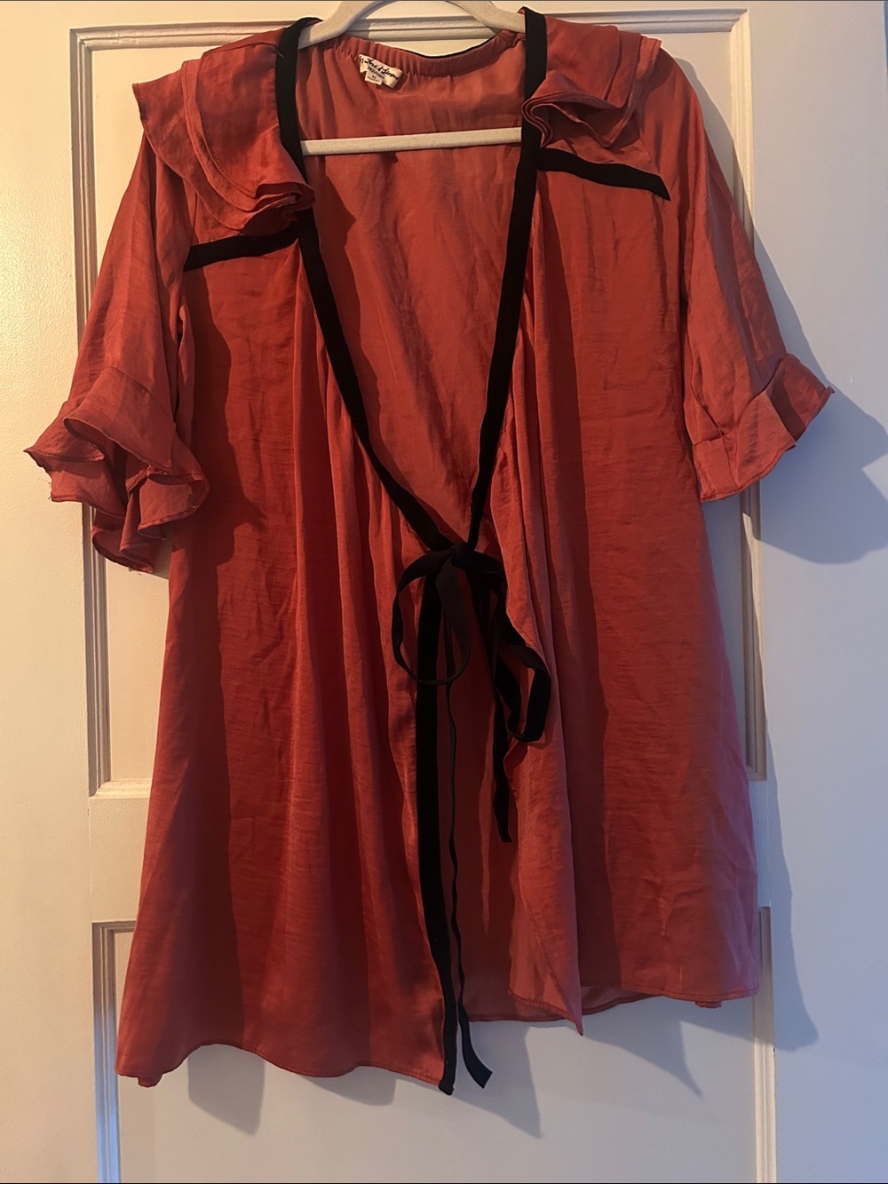 For Love and Lemons Skivvies - Rust Colored Satin Tie Robe (M)